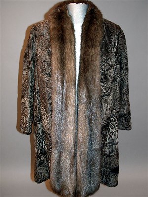 Lot 922 - Brown Broadtail Swing Coat with Sable Trim...