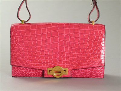 Lot 880 - Hermes Pink Crocodile Shoulder Bag With...