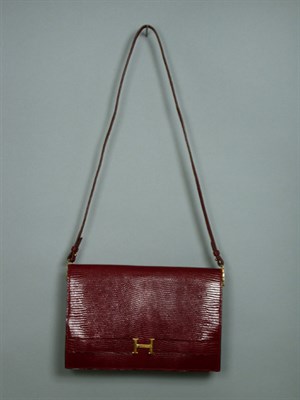 Lot 878 - Hermes Wine Lizard Shoulder Bag With fold over...