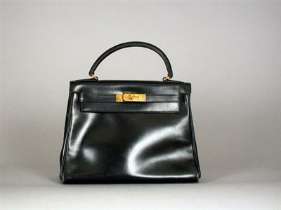 Lot 882 - Hermes Black Calf Kelly Bag With gilt-metal...