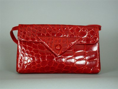 Lot 841 - Red Crocodile Clutch With adjustable shoulder...
