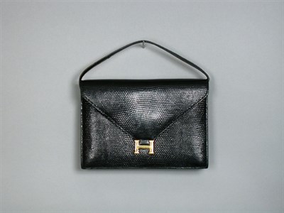 Lot 877 - Hermes Black Lizard Envelope Shoulder Bag 8...