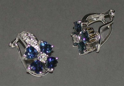 Lot 137 - Pair of Diamond and Sapphire Earclips Each 14...
