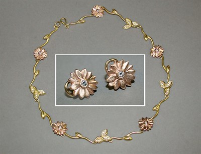 Lot 277 - Gold Flower Necklace and Pair of Earclips 18...