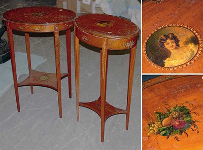 Lot 566 - Two Edwardian Painted Satinwood Oval Side...