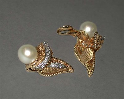 Lot 314 - Pair of Cultured Pearl and Diamond Earclips