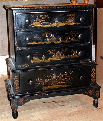 Lot 182 - Georgian Style Black Lacquered Chinoiserie...