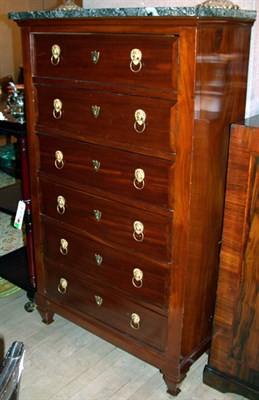 Lot 394 - Empire Style Marble Top Mahogany Tall Chest of...
