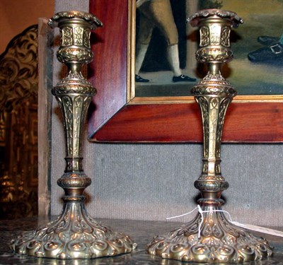 Lot 393 - Pair of Elkington & Mason Brass Candlesticks