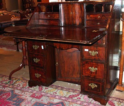 Lot 397 - Georgian Burl-Wood Slant-Front Knee Hole Desk