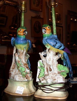 Lot 125 - Pair of Meissen Style Porcelain Parrot-Form Lamps
