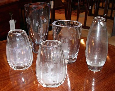 Lot 252 - Group of Five Scandinavian Etched Glass Vases