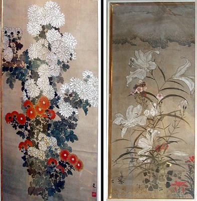 Lot 322 - Two Japanese Rimpa School Framed Flower Paintings