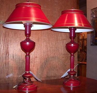 Lot 211 - Pair of Regency Style Tole Painted Lamps