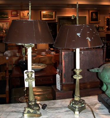 Lot 439 - Pair of Louis XVI Style Bronze Candlestick Lamps