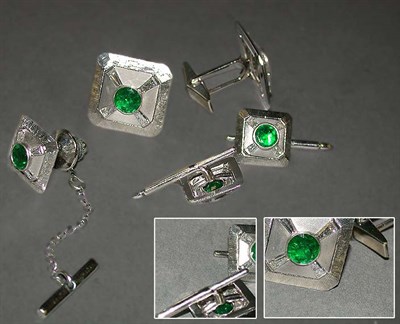 Lot 243 - Gentleman's Emerald and Diamond Dress Set 14...