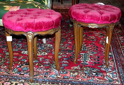 Lot 232 - Pair of Louis XV Style Upholstered Walnut Stools