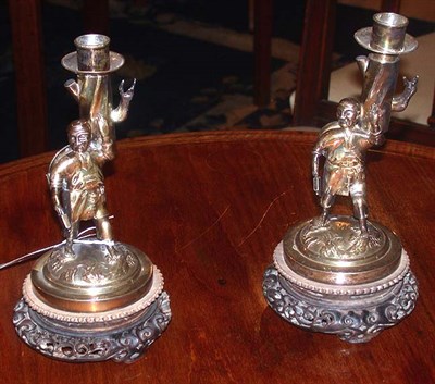 Lot 332 - Pair of Silver Plated Figural Candlesticks