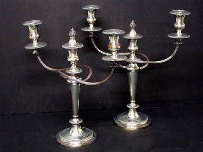 Lot 364 - Pair of Silver Plated Three-Light Candelabra