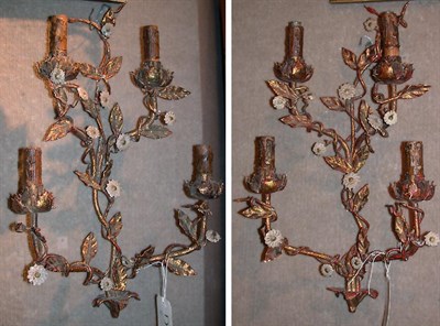Lot 442 - Pair of Italian Patinated Metal Floriform Four-...