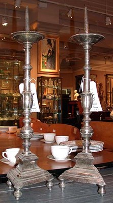 Lot 446 - Pair of Baroque Style Silver Plated Pricket...