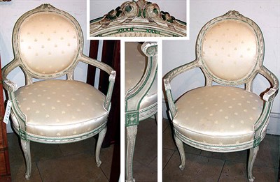 Lot 269 - Pair of Louis XV Style Painted and Upholstered...