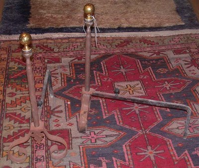 Lot 315 - Pair of Wrought Iron and Brass Andirons