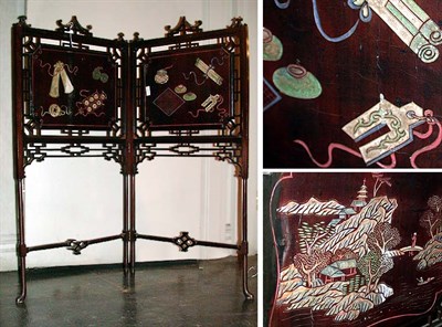 Lot 182 - Chinese Lacquered Two-Panel Screen