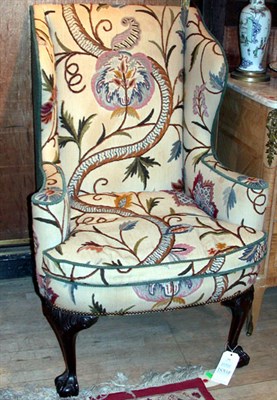 Lot 250 - George III Style Crewel Upholstered Mahogany...