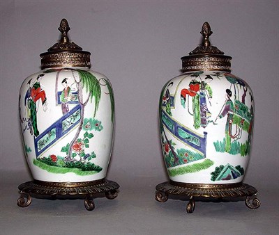 Lot 112 - Pair of Chinese Famille Verte Porcelain Urns...