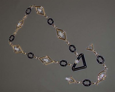 Lot 213 - Diamond and Black Enamel Necklace and Bracelet