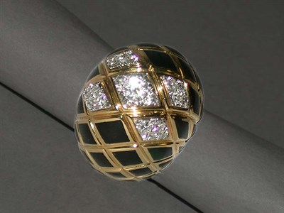 Lot 221 - Diamond and Black Enamel Dome Ring