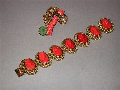 Lot 187 - Suite of Carved Coral Jewelry Comprising a...