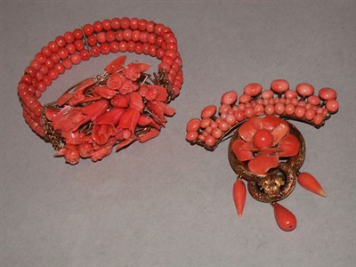 Lot 157 - Antique Coral Bracelet and Pin