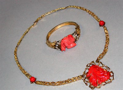 Lot 227 - Carved Coral Necklace and Bracelet