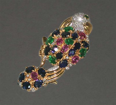 Lot 246 - Multicolored Stone and Diamond Parrot Pin