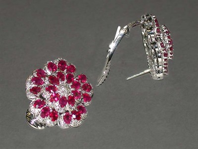 Lot 253 - Pair of Ruby and Diamond Earclips