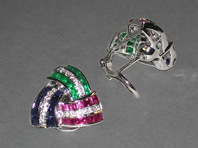 Lot 258 - Pair of Multicolored Stone and Diamond Earclips