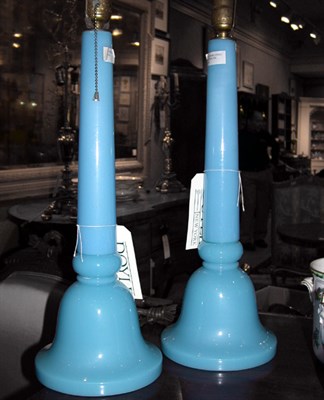 Lot 472 - Pair of Blue Opaline Glass Lamps