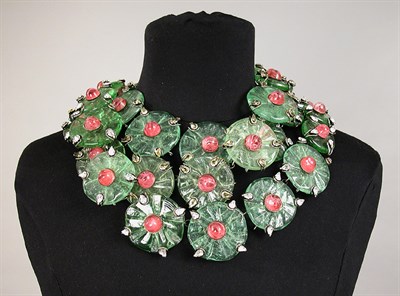 Lot 798 - Iradj Moini Green and Pink Glass Three Strand Necklace