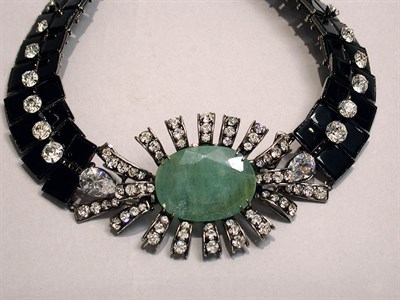 Lot 795 - Iradj Moini Black Enamel, Rhinestone and Green Stone Choker