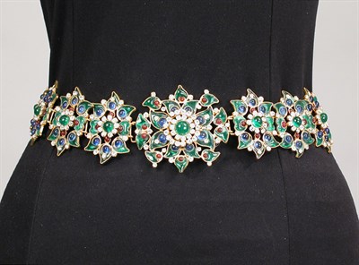 Lot 765 - Mughal Style Pate de Verre Belt and Earclips