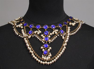 Lot 760 - Faux Pearl and Blue Bead Fringe Necklace