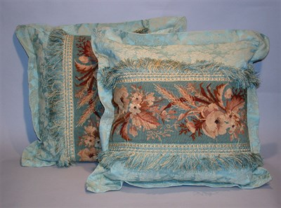 Lot 893 - Pair of Antique Turquoise Needlepoint Cushions