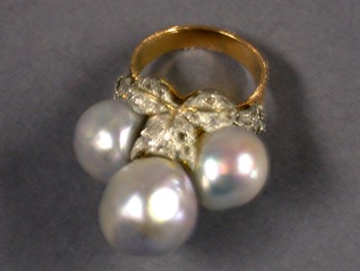 Lot 72 - Baroque Cultured Pearl and Diamond Ring