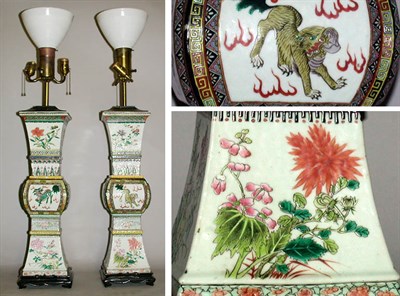 Lot 204 - Pair of Chinese Famille Rose Porcelain Vases...