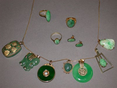 Lot 208 - Group of Assorted Jade, Green Stone and Glass Jewelry Items