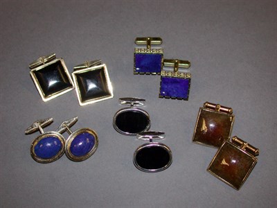 Lot 173 - Five Pairs of Gold and Stone Cufflinks