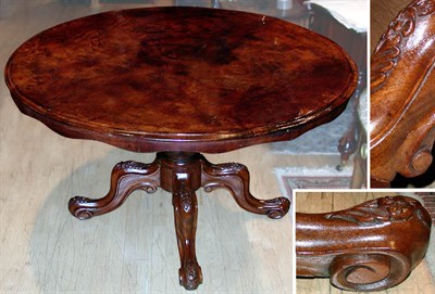 Lot 355 - Victorian Burl-Wood and Mahogany Breakfast Table