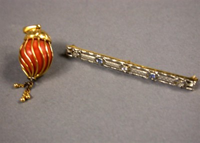 Lot 74 - Gold Bar Pin and Coral Pendant